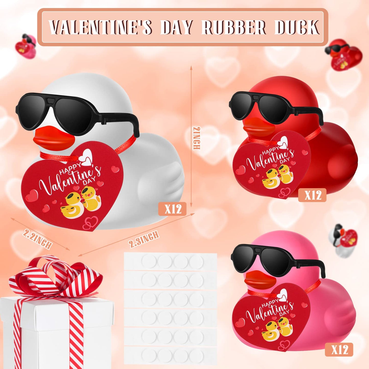Chivao 24 Pcs Valentine Rubber Ducks With 24 Sunglasses And 24 Heart Gift Card Rubber Ducky Bath Toy Heart Ducks For Birthday Pa