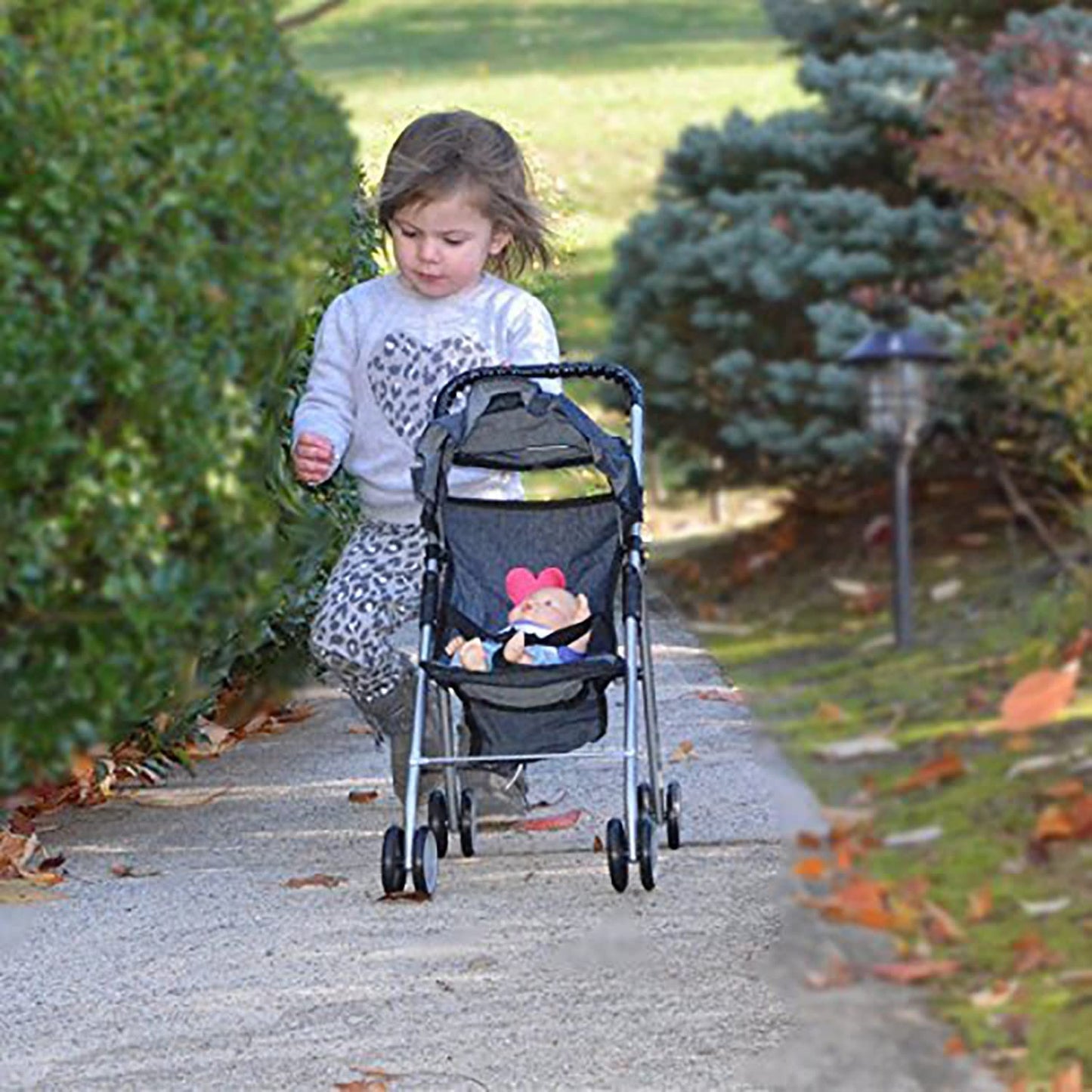 The New York Doll Collection Denim Baby Doll Stroller, 20.5" x 10" x 20.5", Metal, Model 9318D