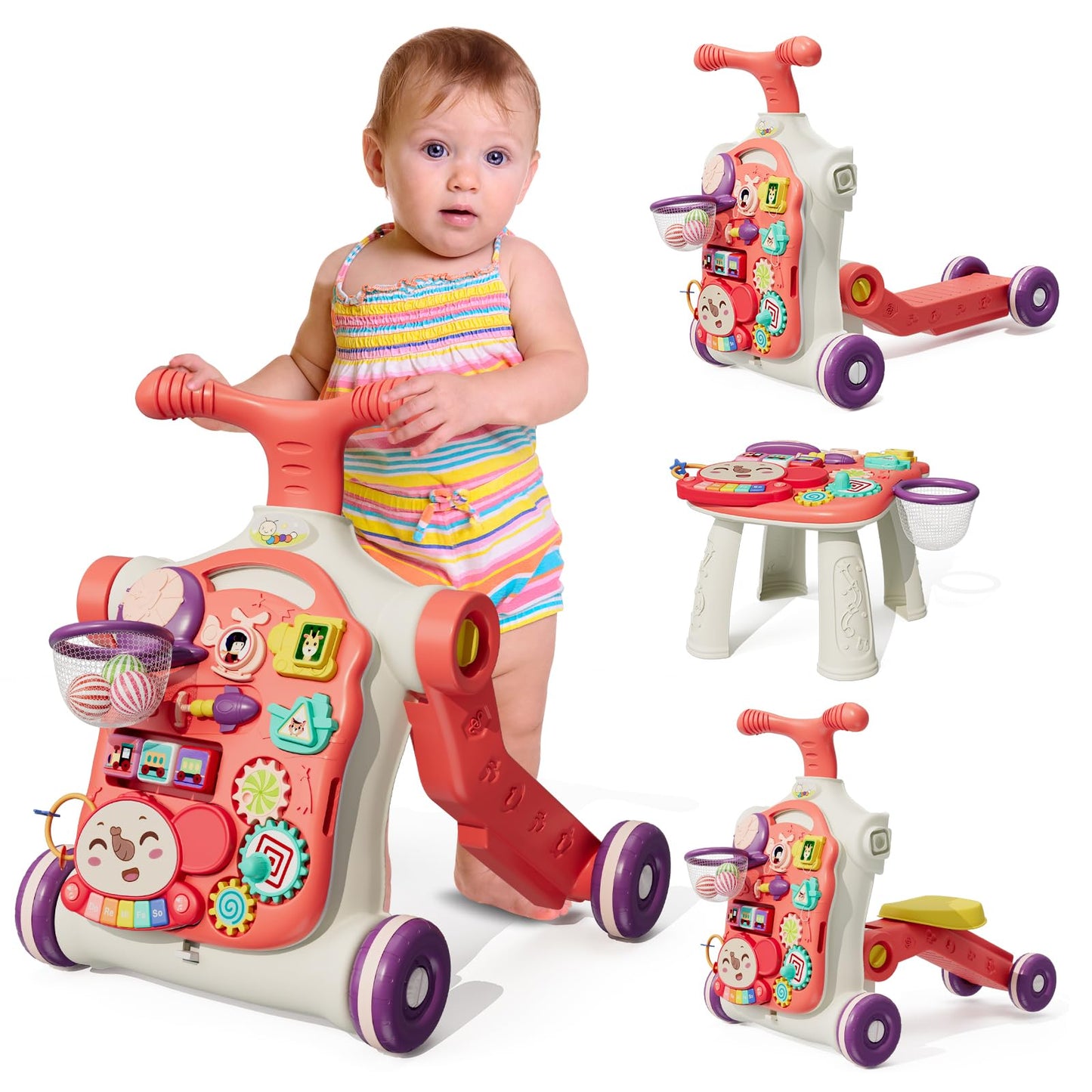 HYES Upgraded 5 in 1 Baby Walker and Activity Center for Baby Girl, Learning to Walk, Sit to Stand, Early Learning Push Toys for
