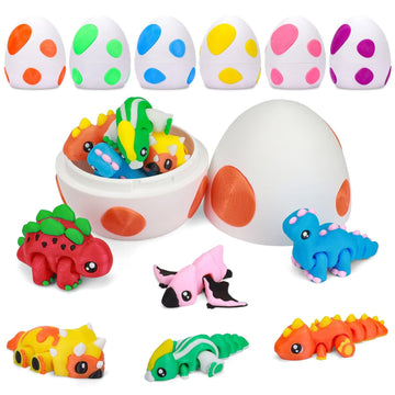 6PCS 3D Printed Dinosaur with Dragon Egg, Mini 3d Printed Animals, Articulated figurines Fidget Toys, Pocket Pets Bulk ,Party Fa