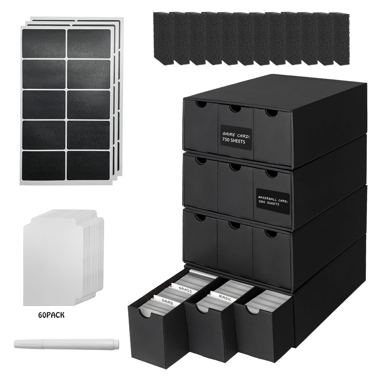 Wiessoc 12,000+ Trading Card Storage Box,Includes 12 Cardboard Card Storage Box & 60 Dividers & 12 Foam Supporters & Labels,Trad