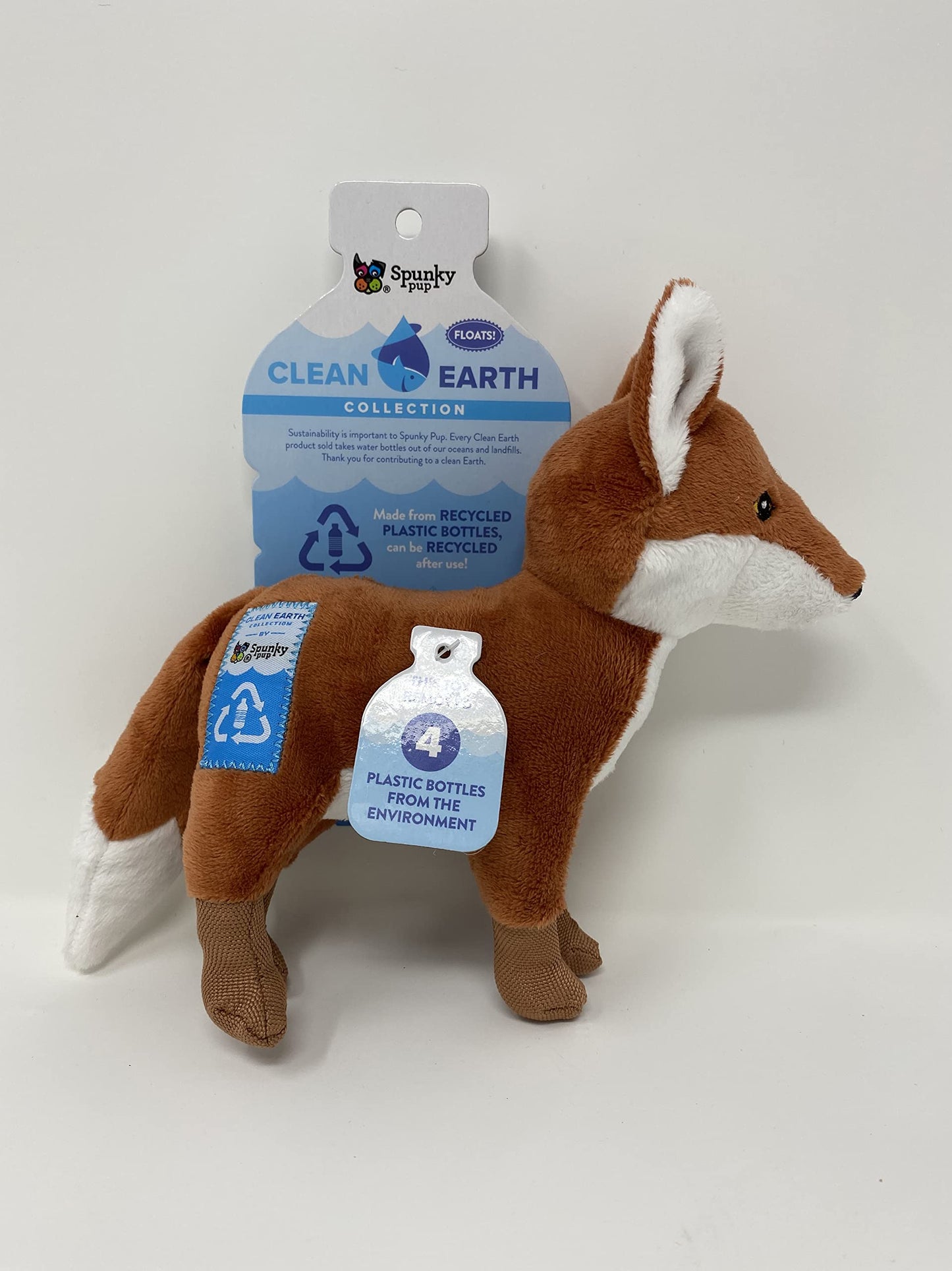 Spunky Pup Clean Earth Plush Fox Toy - Small, Brown, Made from 100% Recycled Water Bottles, Model 7260