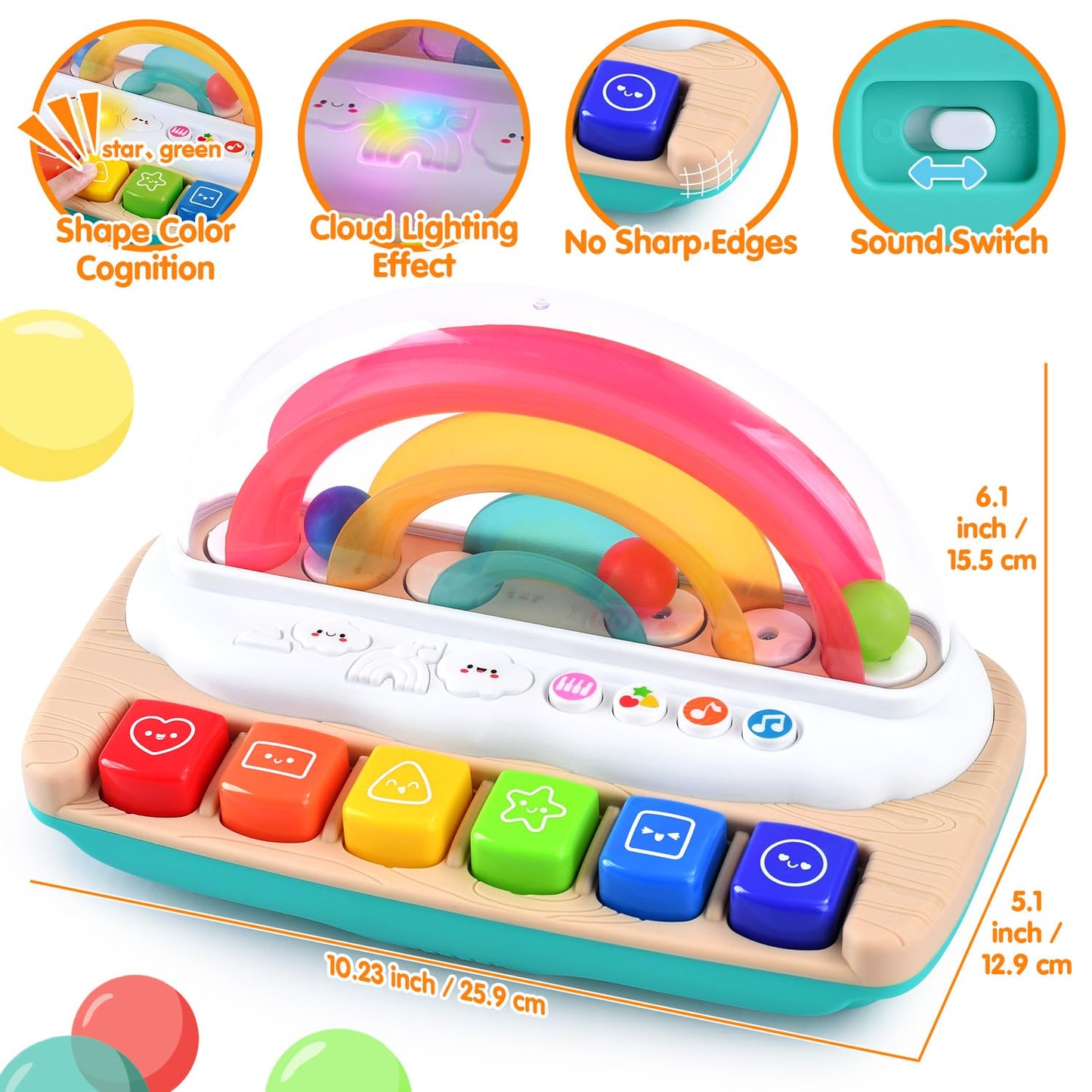 Play Baby Musical Toys - Rainbow Baby Piano Toy Music & Sound Light Up Musical Toys For Toddlers 1-3, Multifunctional Baby Pop Up Toy Cause And Effect Toys For Toddlers Age 1+ And Up Girls