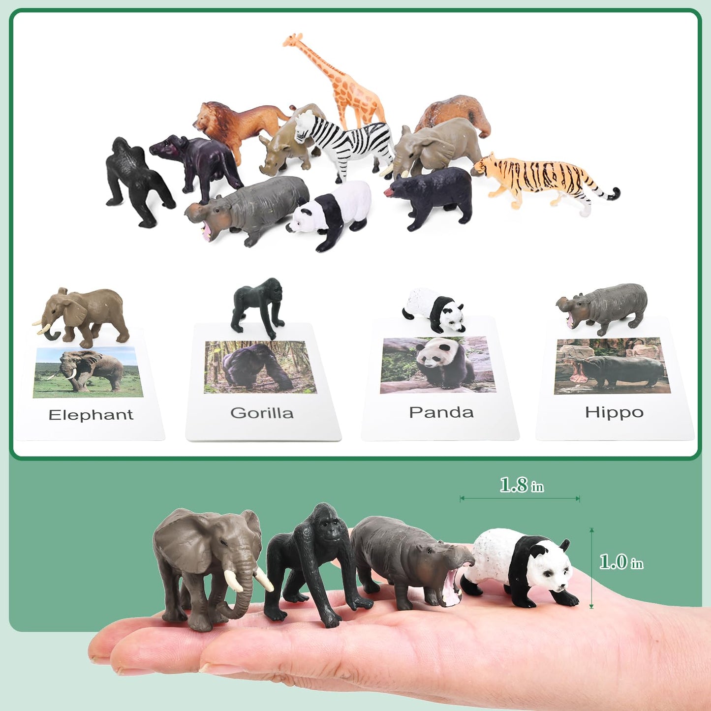 24 Animal Figurines - Educational Toys with Matching Flash Cards for Kids (Zoo & Sea Animals)