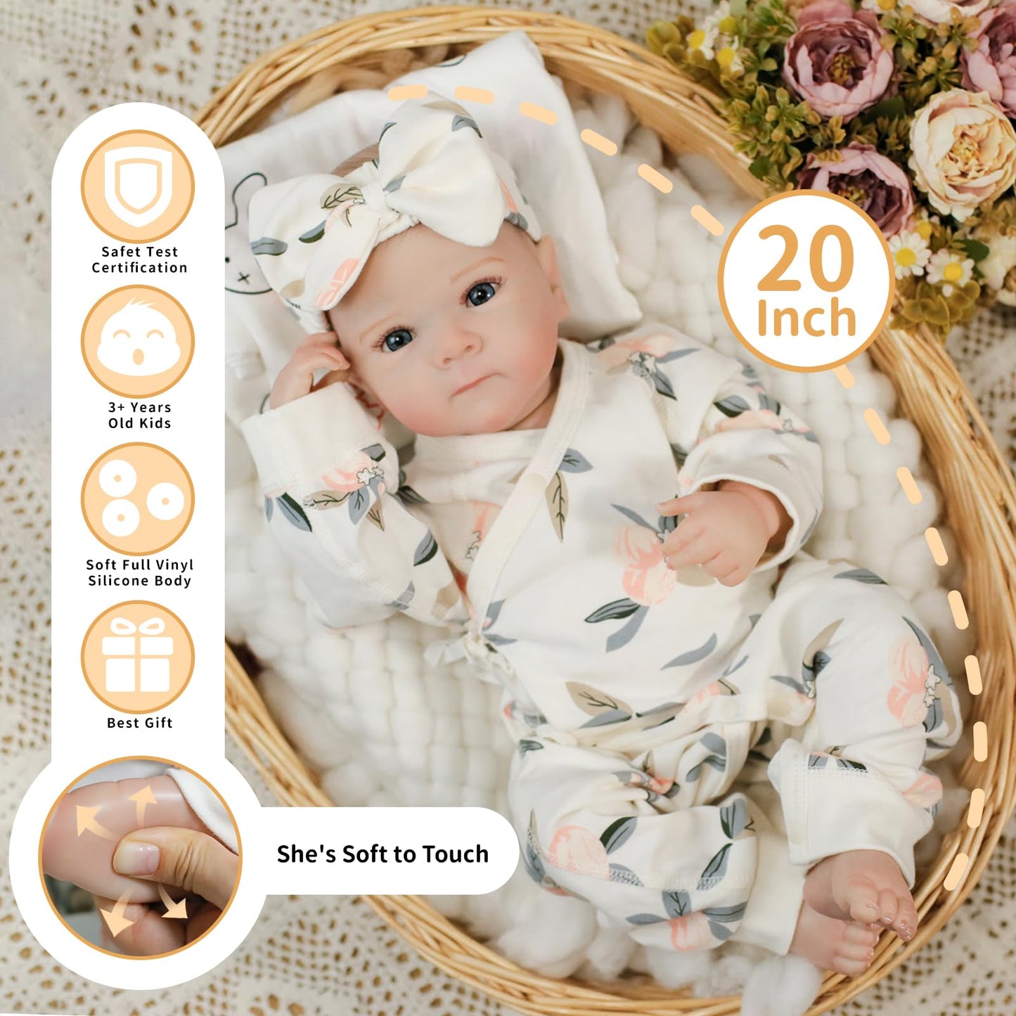 Lifelike Reborn Baby Dolls - 20Inch Soft Vinyl Realistic-Newborn Baby Dolls Poseable Real Life Baby Girls Dolls With Doll Access