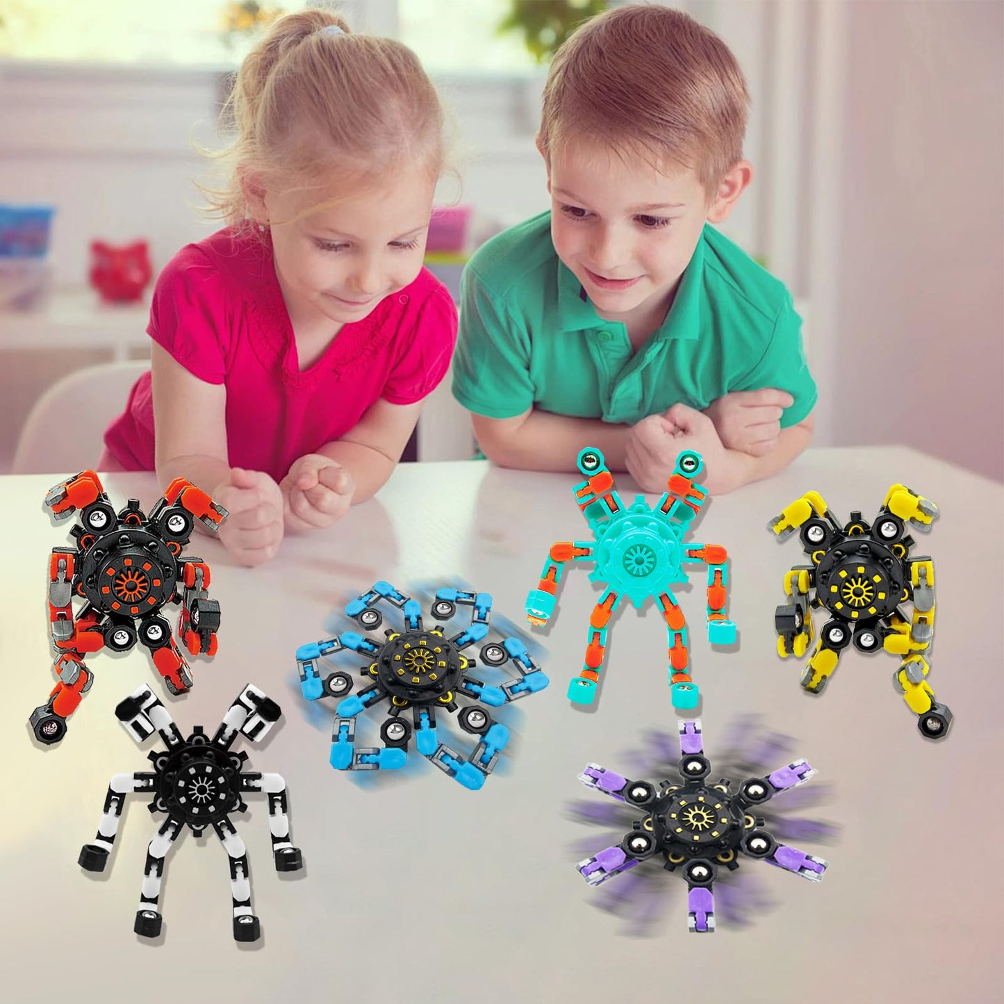 Irvotbes Transformable Fidget Spinners - 36pc Plastic Stress Relief Toys for Kids & Adults, DIY Robot Fingertip Gyros, Easter Basket Stuffers