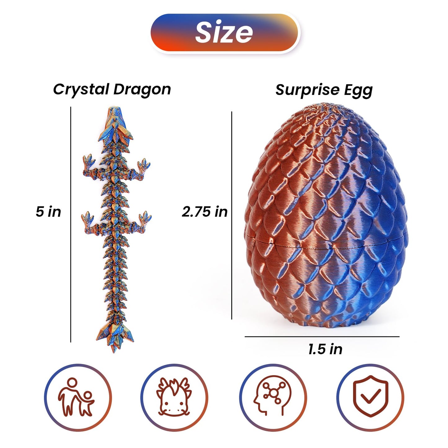Yilcer 4Pcs Dragon Eggs With Dragon Inside Mini Dragon Eggs Set Mystery Dragon Egg Fidget Toy Articulated Dragon 3D Printed Anim