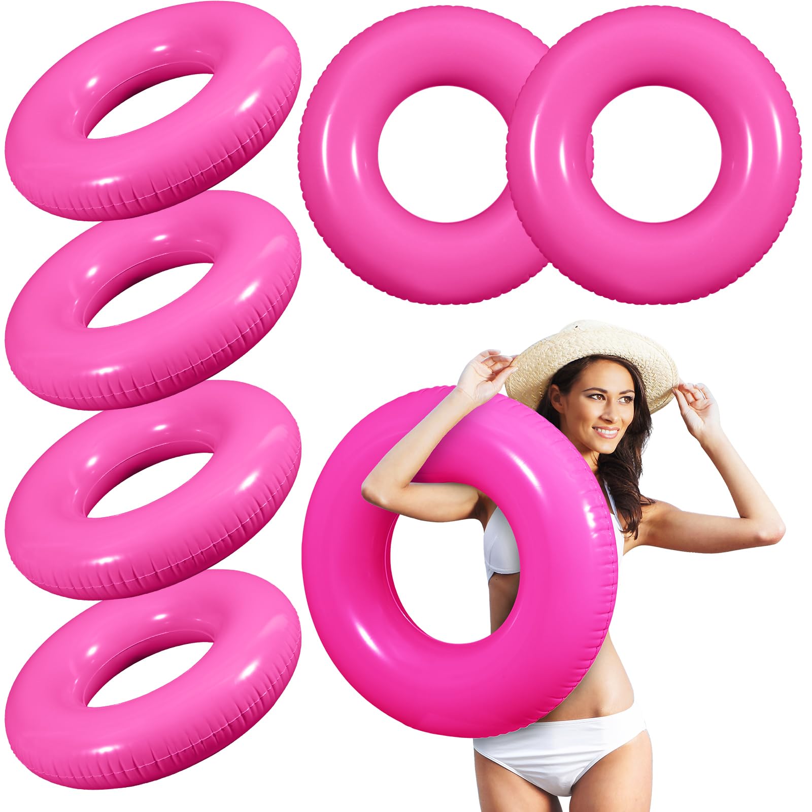 JellyArch 6 Pcs Inflatable Pool Floats 28 Inches Swim Tube Bulk for mature-themeds Swimming Ring Pool Floaties for Beach Party Decorations Women and Men River Lake Summer Vacation Holiday (Pink)