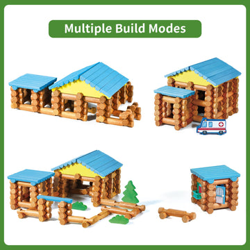Wondertoys 239 Pieces Real Wood Logs Set Ages 3+, Classic Building Log Gift Set For Boys/Girls- Creative Construction Engineering - Top Blocks Game Kit - Preschool Education Toy