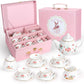 Porcelain Tea Set for Girls, Tea Party Set for Little Girls, Kids Tea Set Kitchen Pretend Play, Princess Tea Time Playset with T