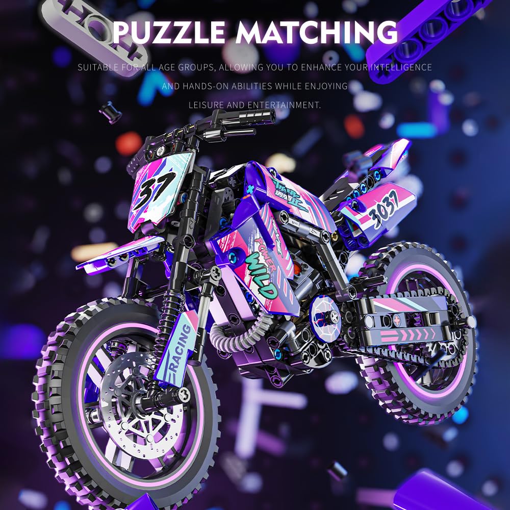 Mesiondy Motorcycle Building Block Set - 476 PCS Plastic Model Kit for Ages 6+, Red, Model MY137