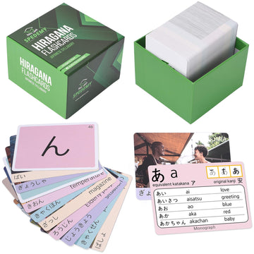 Spedemy 266 Hiragana Flash Cards - Learn Japanese For Adult Beginners - Colorful Photo Cards With Hiragana Words,Meaning,Pronunciation With Chart -Alphabet Flash Cards For Japanese Language Learning