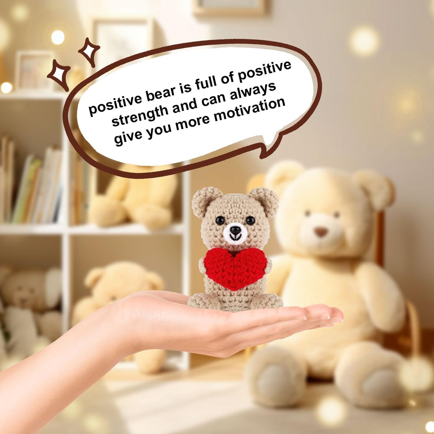 Positive Bear, Pocket Hug Bear With Love Heart Bear Crochet Doll Valentine Bear Emotional Support Animals Knitted Bear Toy For C
