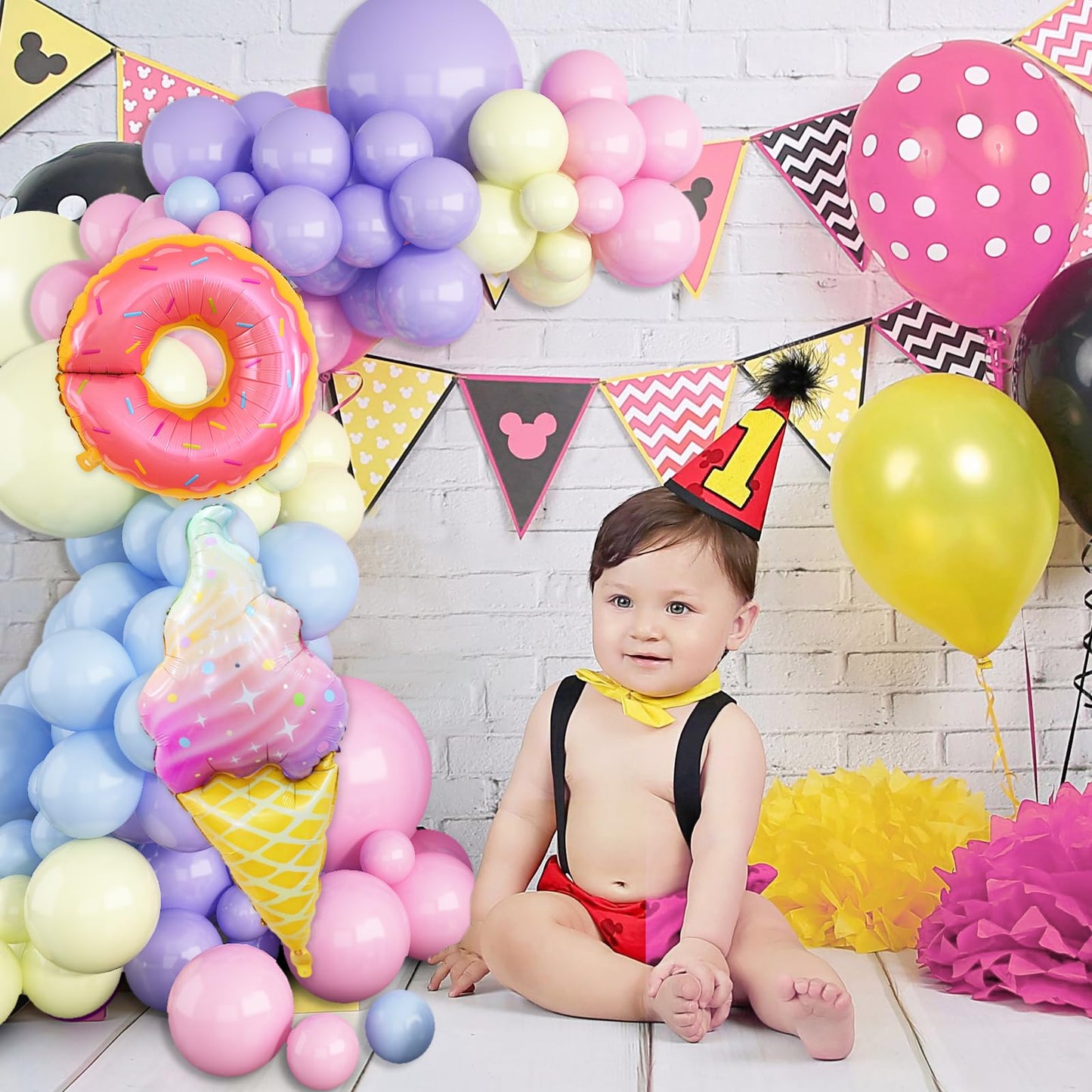 Ice Cream Party Decorations,Pastel Rainbow Balloon Arch With Donut Sweet Ice Cream Foil Balloons For Kids Donut Grow Up Baby Show