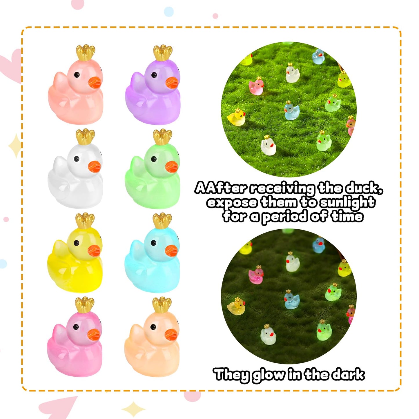 Fuyamp 120 Pieces Luminous Mini Resin Ducks with Crown Miniature Figures Micro Fairy Garden Landscape Aquarium Tiny Ducks Dollho