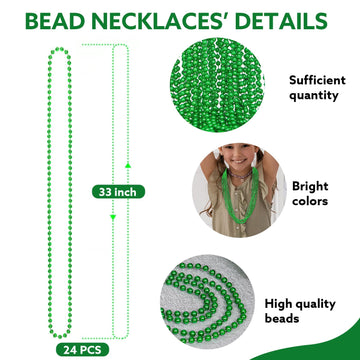 Biubumtu 30Pcs St Patricks Day Accessories, Green St. Patricks Day Beads Necklace, 33'' Round Beads Irish Saint Patricks Necklac