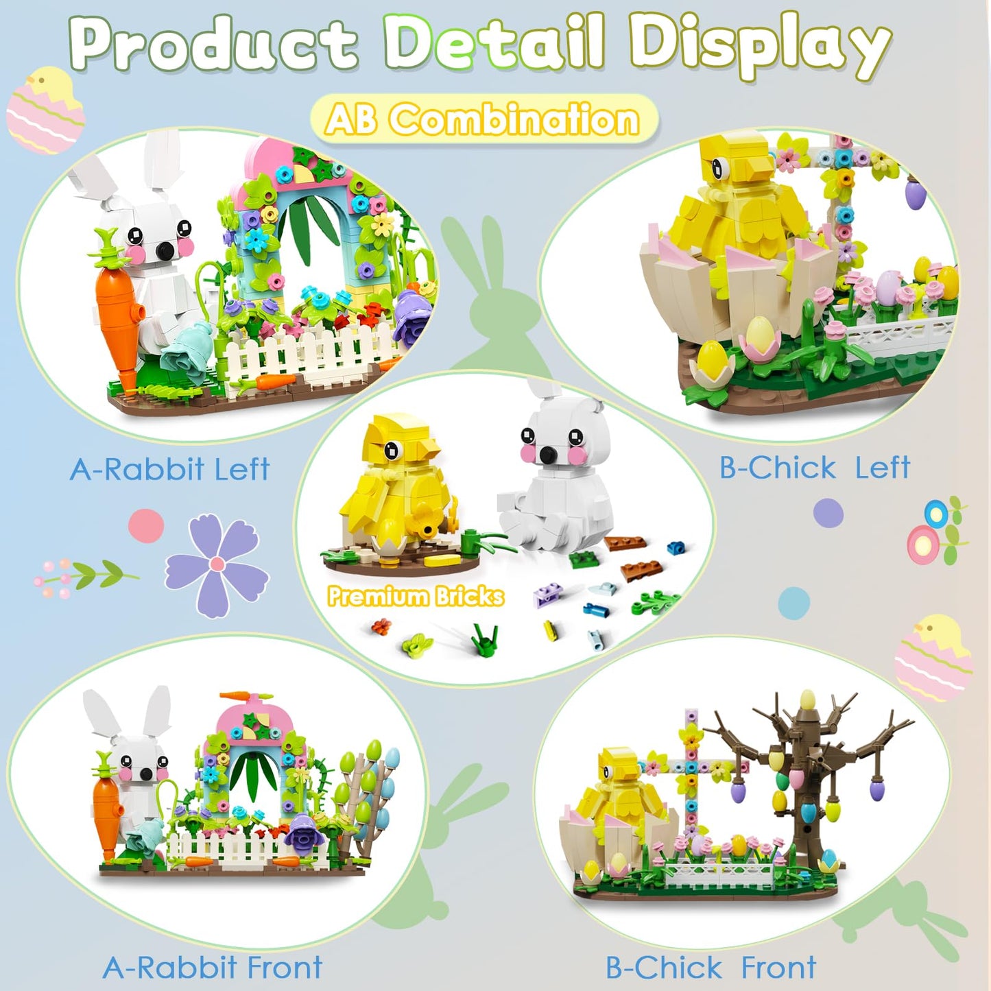 Qoq Easter Bunny And Chick Building Blocks Set - Easter Gift For Kids - Easter Basket Stuffers Easter Toys For Girls And Boys Ag