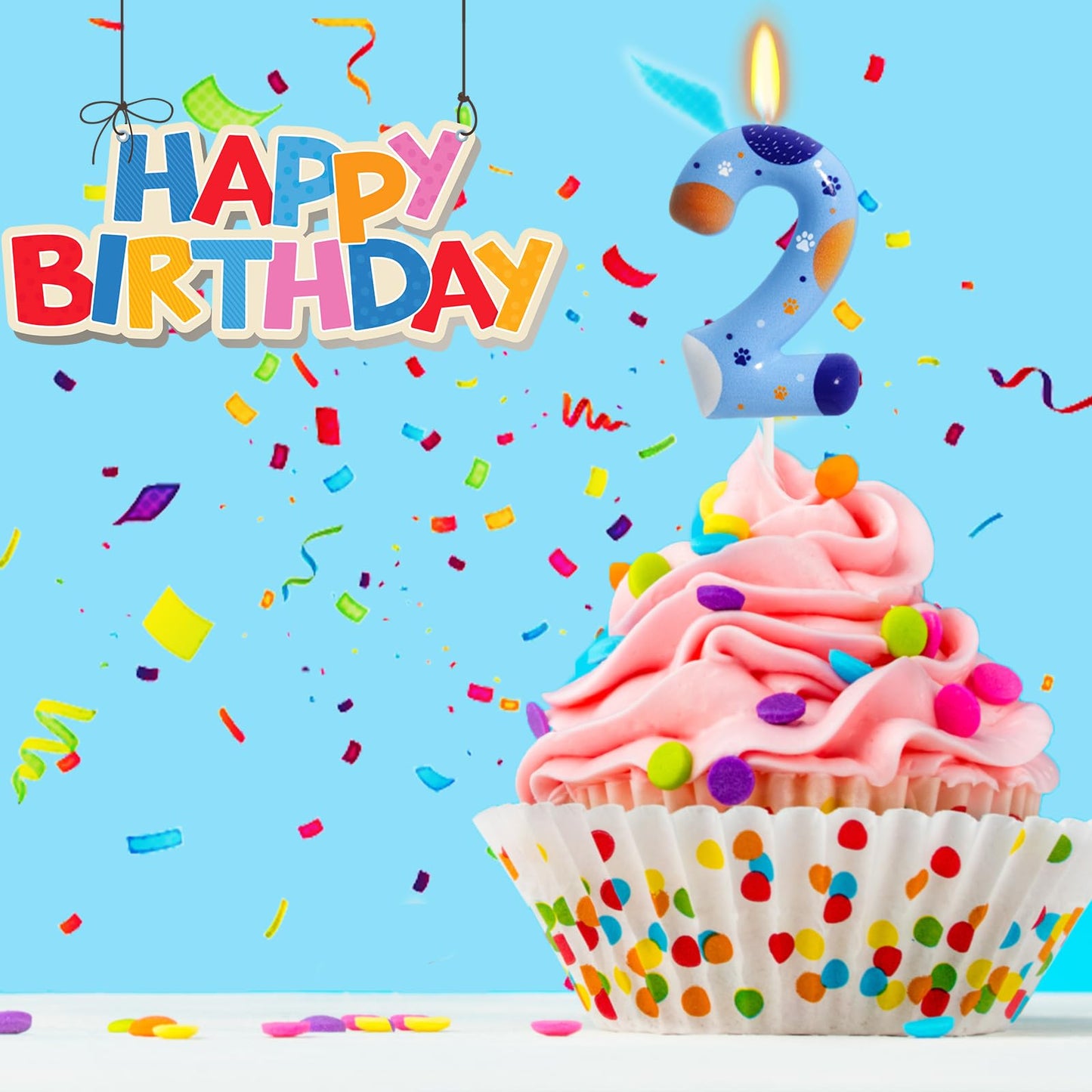 ElekFX Blue Dog Paw Birthday Candles, Number 2 Paw Print Birthday Party Supplies, 2.76 inch Paw Cake Topper Decorations, Birthda