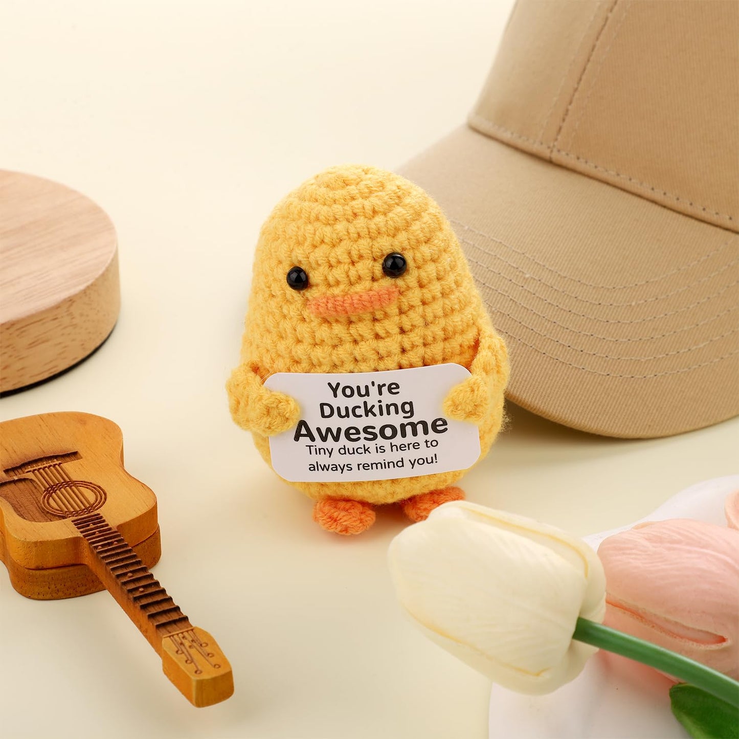 Toymis Positive Crochet Duck, Motivational Wool Handmade Duck Knitted Duck Positive Pocket Crochet Animal Crocheted Duck Doll Fo
