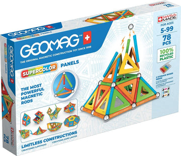 Geomag Magnetic Toys Supecolor Tiles 78-Piece Building Set For Kids Ages 5-99 | Swiss-Made Stem & Steam Authenticated Educational Toy Made From 100% Recycled Plastic | Creative Learning Play
