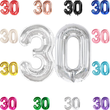 30 Balloon Number, Silver Number 30Th Birthday Balloons 40 Inch, 30 Years Old Silver Birthday Decorations For Men Women, 30Th An