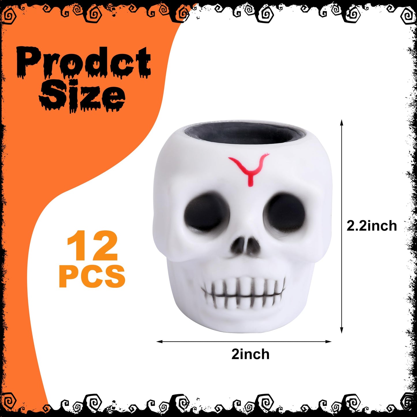 Tlswshsy 12 Pcs Halloween Skull Stress Relief Fidget Toys, Small White TPR Ghost Squeeze Toys for Party Decoration