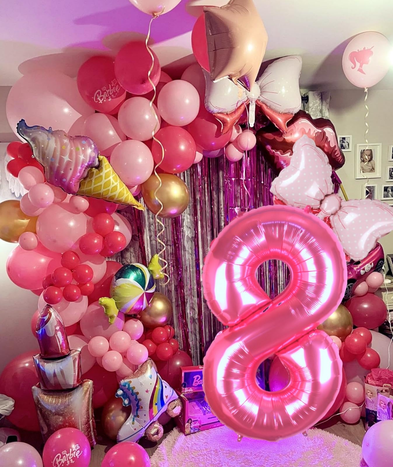 Kwuz 40 Inch Pink Number 8 Balloon - Aluminum Birthday Decoration for Girls, Princess Cowgirl Theme, Model HK40PIBNFO-8