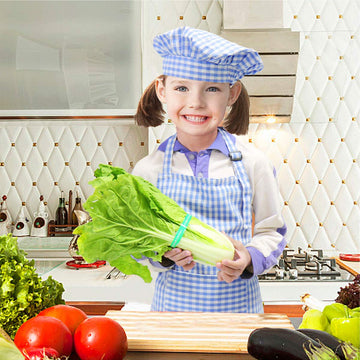 Kids Apron and Chef Hat Set, Cute Children Baking Aprons with Adjustable Neck Strap and Pockets for Boys and girls Cooking Bakin