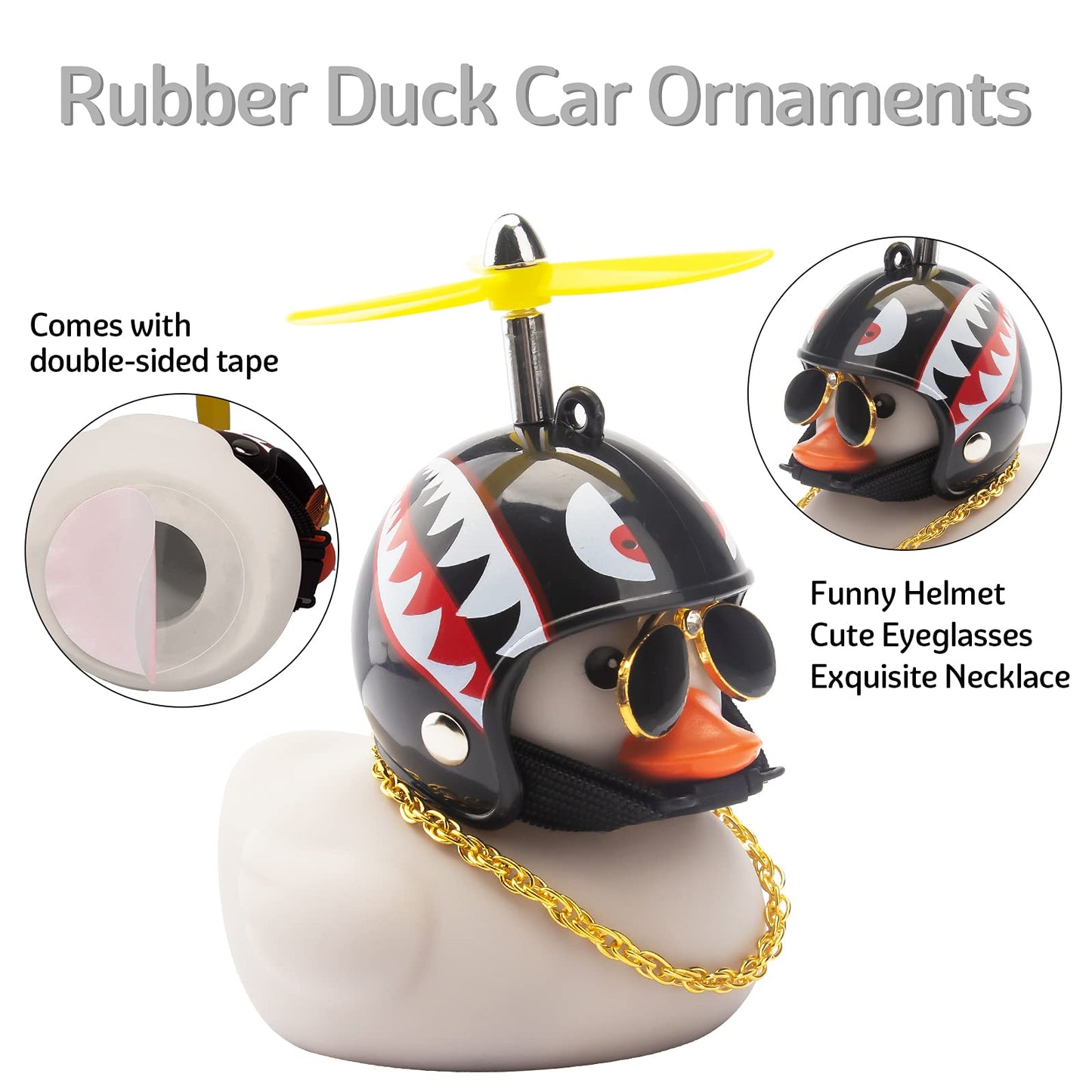 Wonuu Rubber Duck Toy Car Decoration Ornaments Grey Duck Car Dashboard Decorations Cool Glasses Duck With Propeller Helmet