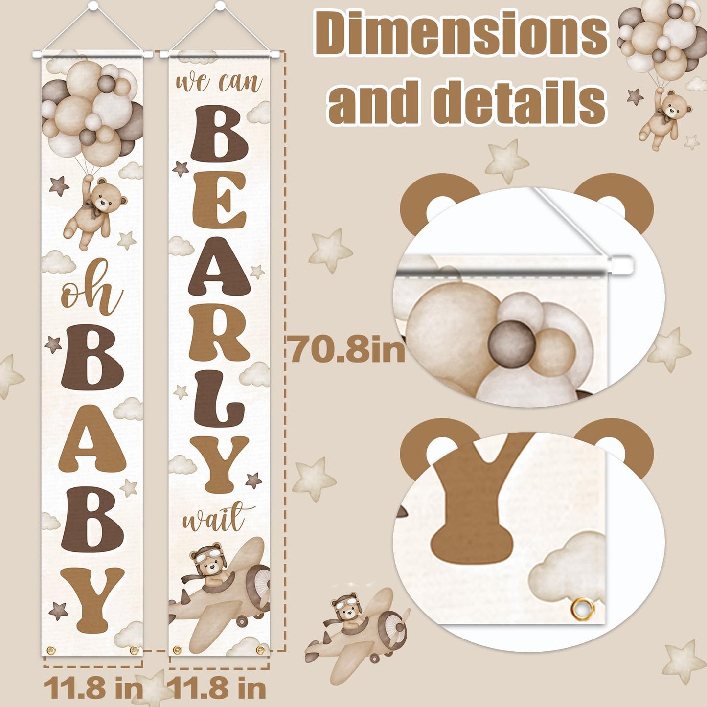 Neutral Bear Baby Shower Party Decorations We Can Bearly Wait Porch Sign Banner Gender Reveal Banner Porch Sign For Welcome Baby