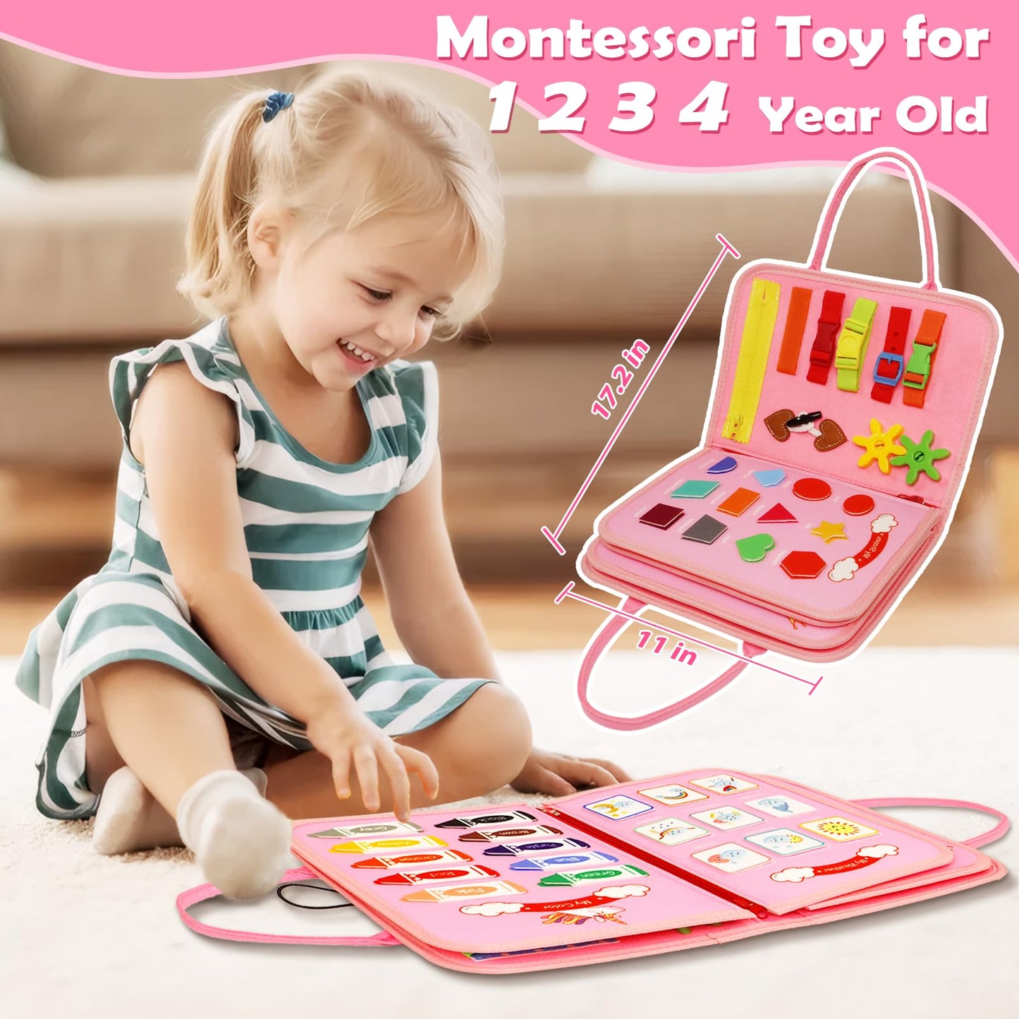 Majavi Busy Board Montessori Toys For 1 2 3 4 Year Old, Busy Book Sensory Toy For Toddlers Learning Fine Motor Skills, Education
