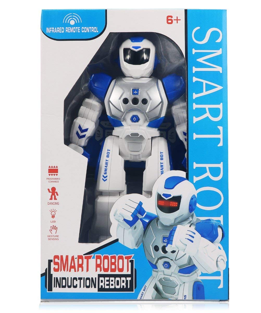 Suliper Remote Control Robot RB01 - Gesture Sensor, Programmable, Plastic, 7"x3.5"x9", Blue/White - Educational Toy for Kids