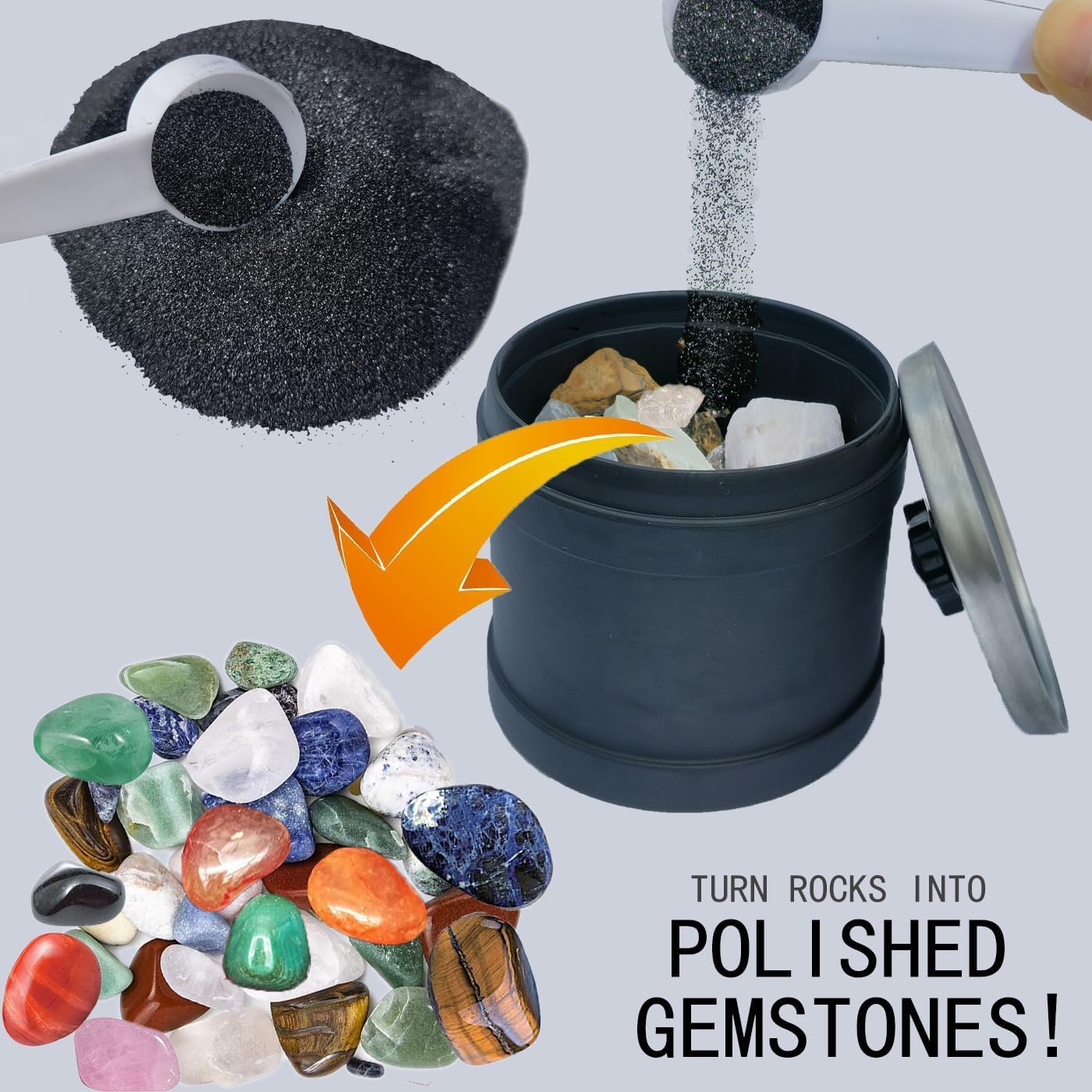 Total 6 Lbs Weight Rock Tumbler Grit Set, 4 Step Tumbling Media Refill-Coarse/Medium/Pre-Polished/Final Polish, Silicone Carbide Polisher Grit For Any Rock Tumbler, Rock Polisher, Stone Polisher