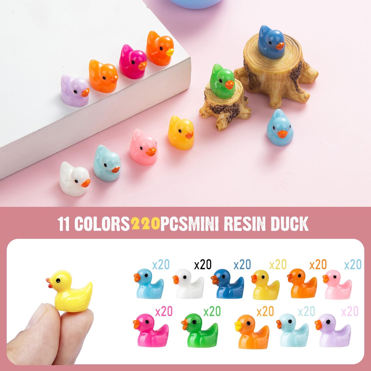 WEHOO 220 Pieces Mini Resin Duck Miniature Figures Micro Fairy Garden Landscape Aquarium Hide and Seek Prank Dollhouse Ornament