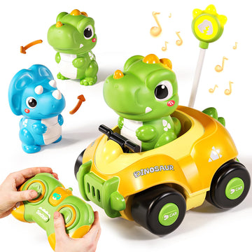 Jovow Dinosaur Remote Control Car for Toddlers,Kids Dinosaur Toys with LED Lights & Music,Electric RC Cars Toys for Boys Kids Bi