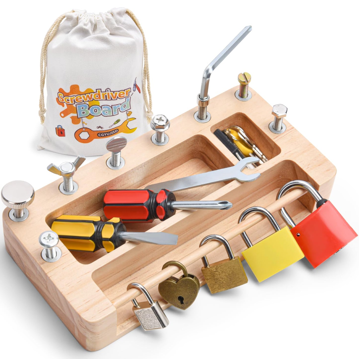 Cgyujisd Screwdriver Board Set Lock And Key Toys Kids Tools Montessori Toys For 3+ 4 5 Year Old Learning Practical Life Fine Mot