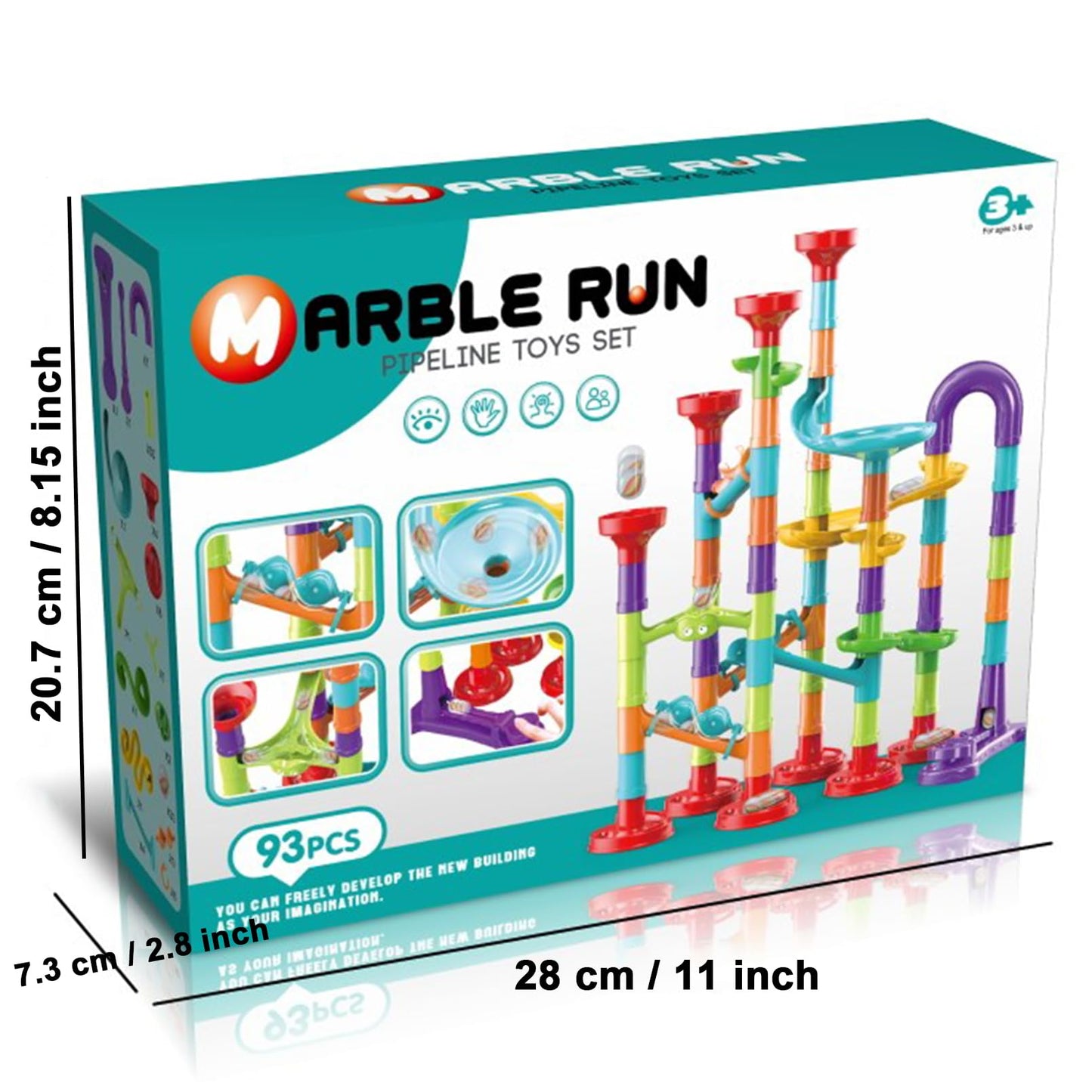 ailixinda 93 PCS Marble Run enhanced Set STEM Educational Building Block Toy Marble Track Race Set with 30 Glass Marbles for Boys & Girls Marble Maze Game Construction Building Blocks Toys for Kids