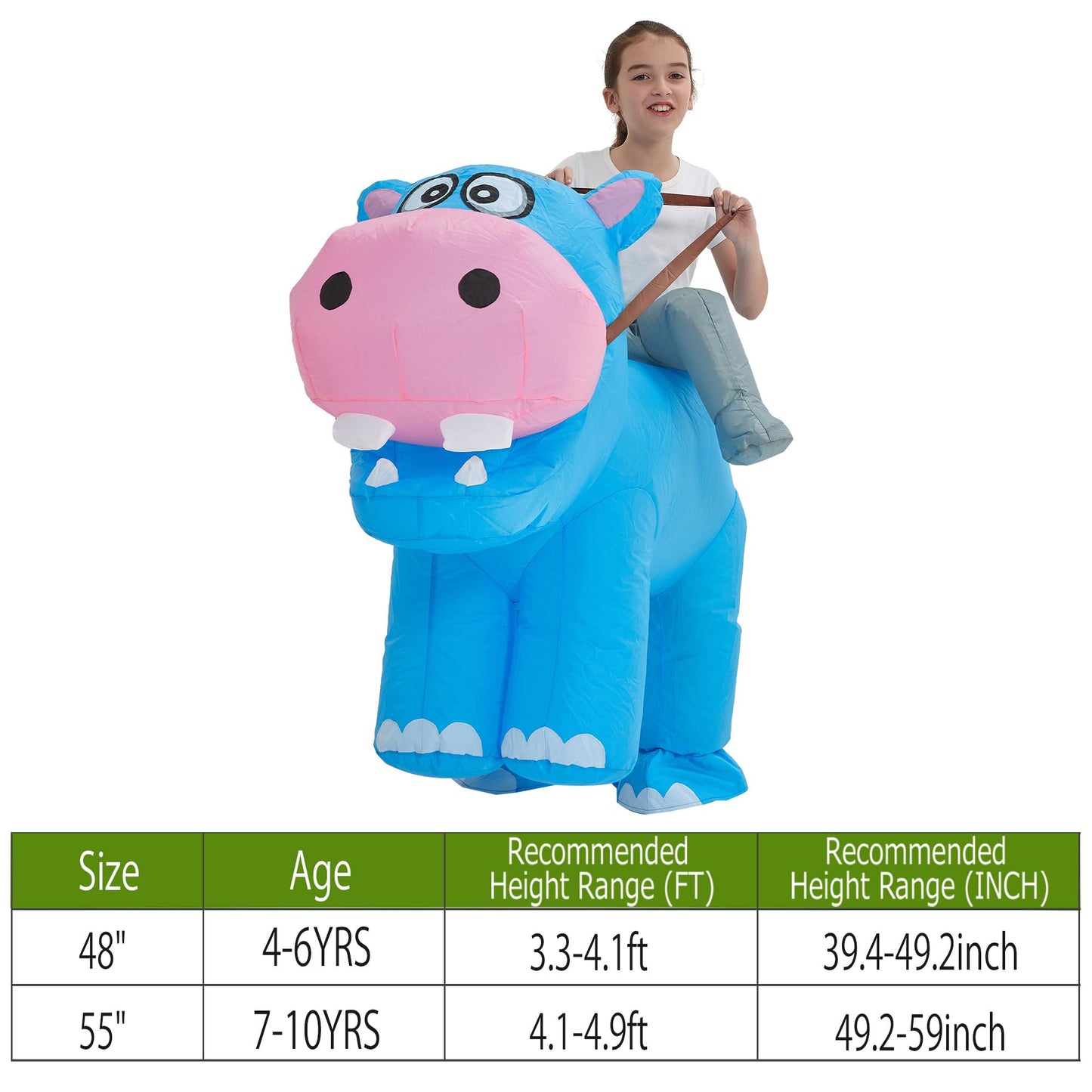 One Casa Blow Up Party Costume,Inflatable Costumes For Kids,Riding Hippo Costume,Halloween Costumes For Girls Boys (4-6Yrs)