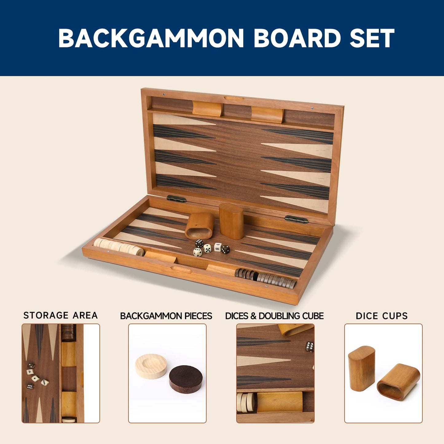 GSE Games & Sports Expert enhanced Wooden Folding Inlay Backgn Board Game Set  Classic Traditional Strategy Board Games (Focus - 21 Inches)