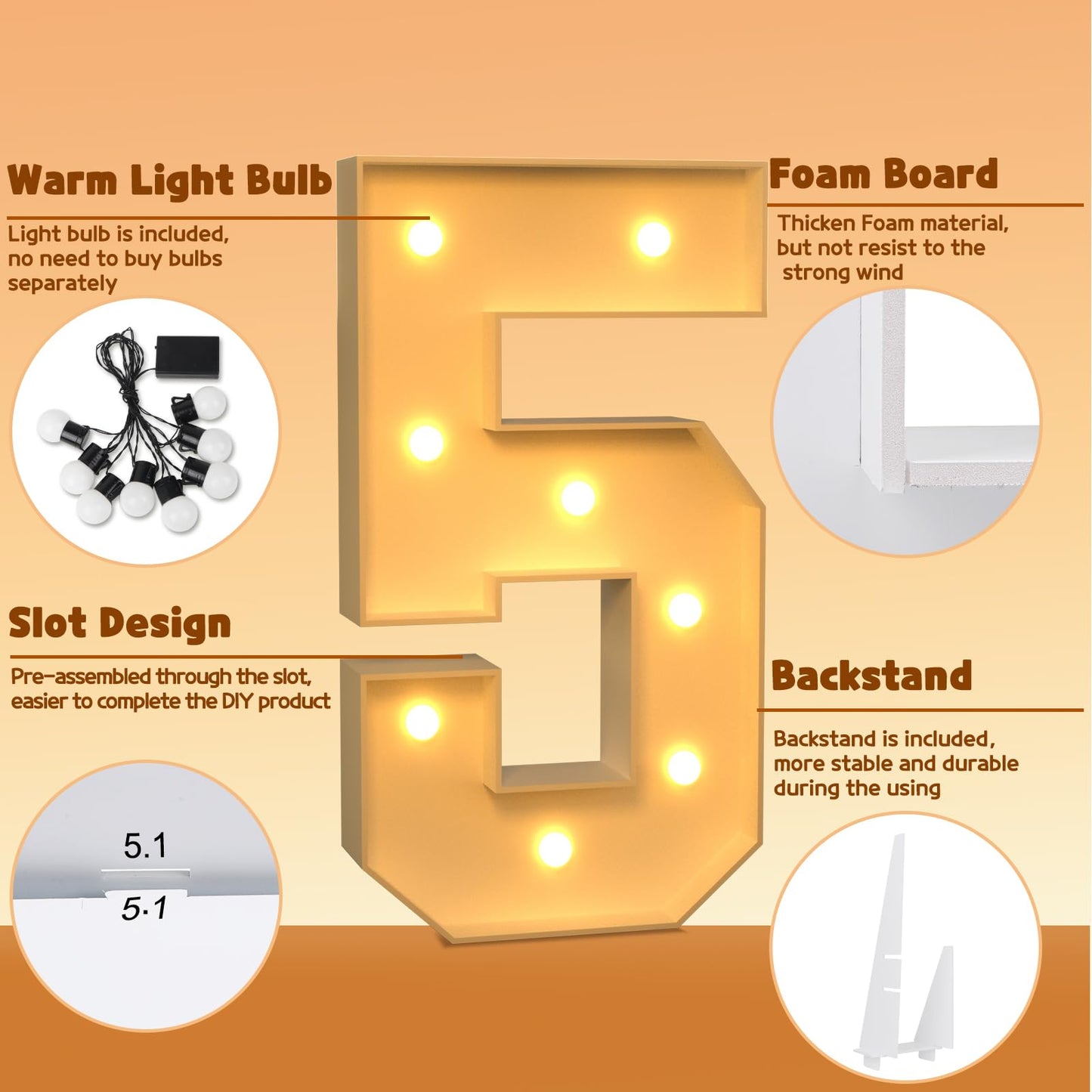 Imprsv 3Ft Light Up Numbers, Marquee Numbers For 15Th 50Th Birthday Decorations Anniversary Party Decor, Mosaic Numbers For Ball