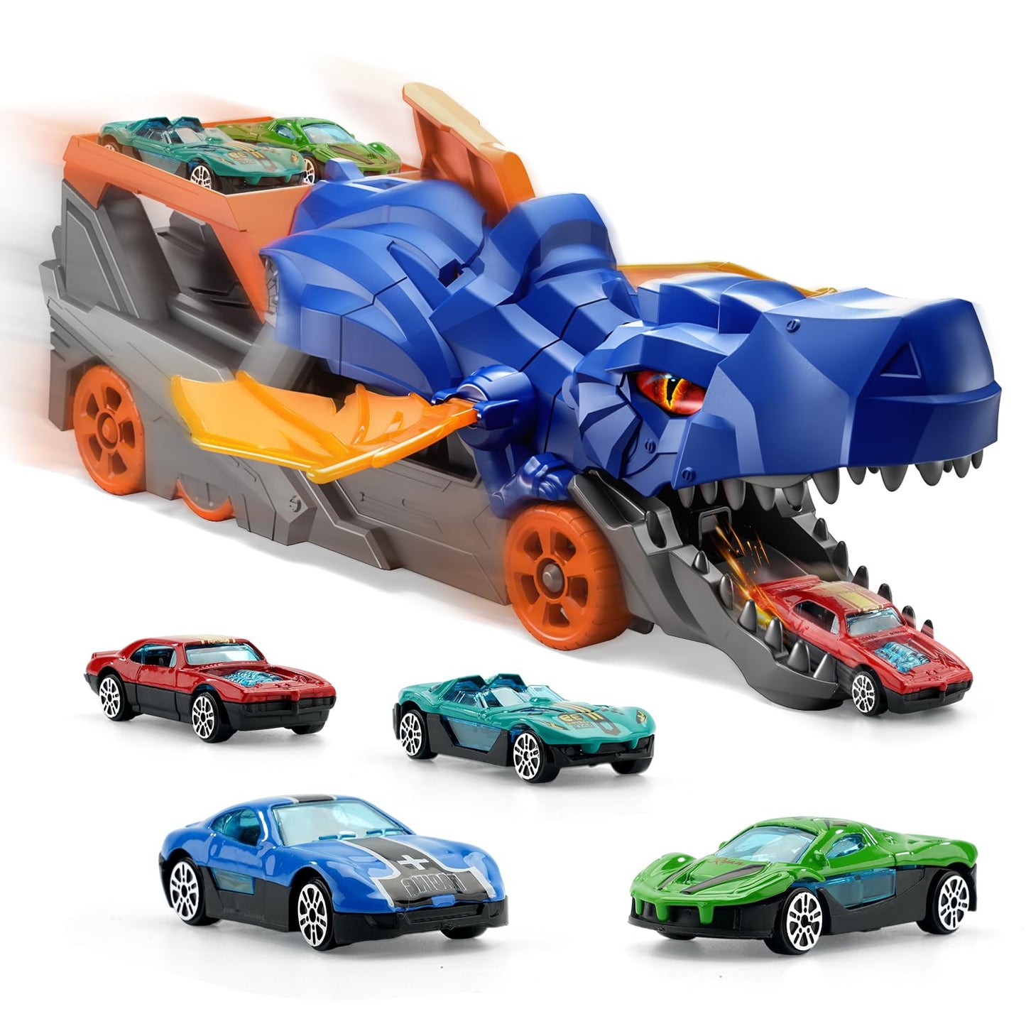 Jiakora Dinosaur Truck Car Toys for Kids Toddlers, Toy Trucks for Toddler 1-3 3-5, Dinosaur Truck with 6 Car, Dinosaur Toys for 