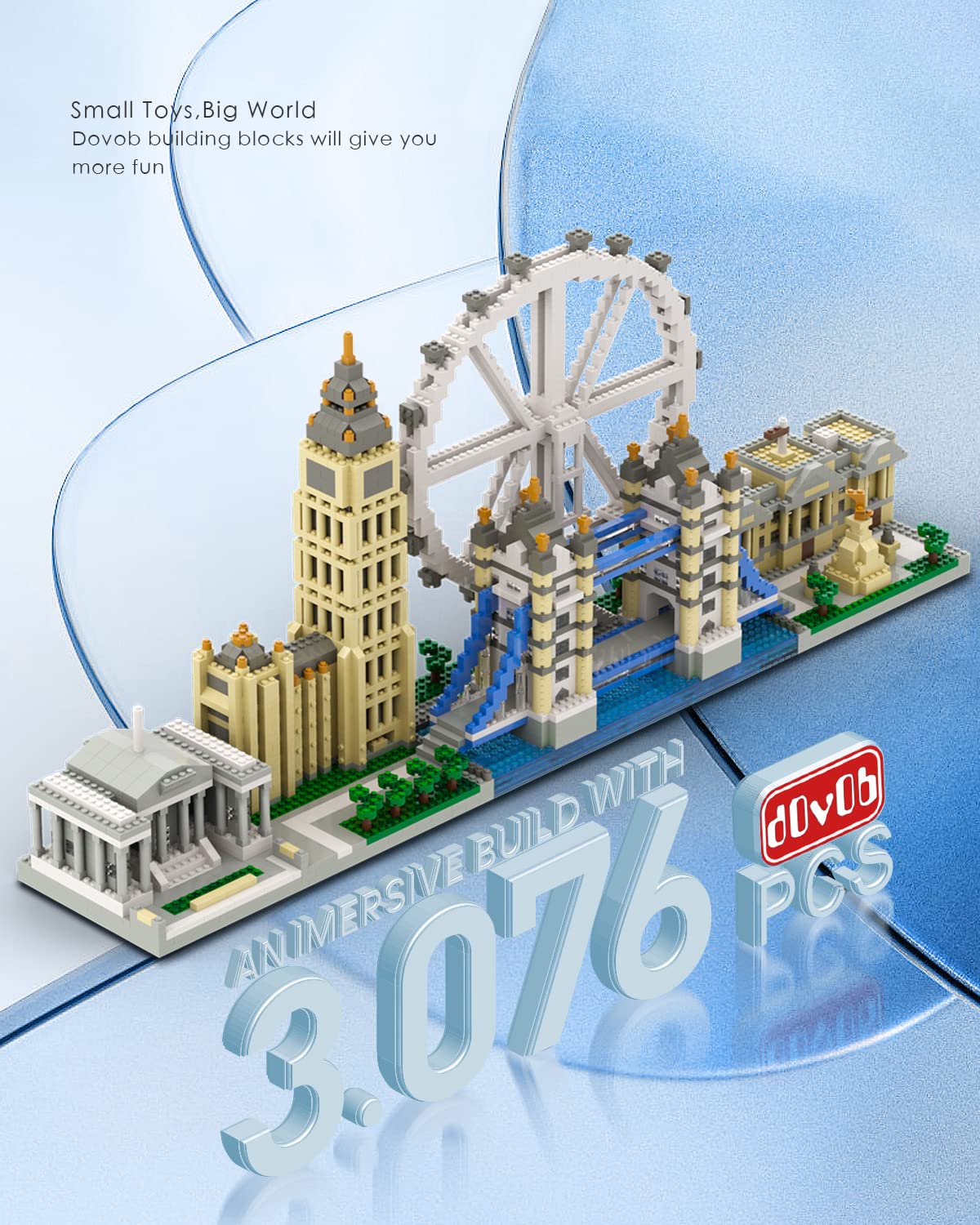 dOvOb Micro Mini Blocks Set - London Skyline Collection, 3076 Pieces, Multicolor, Plastic Model Kit for Kids and Adults
