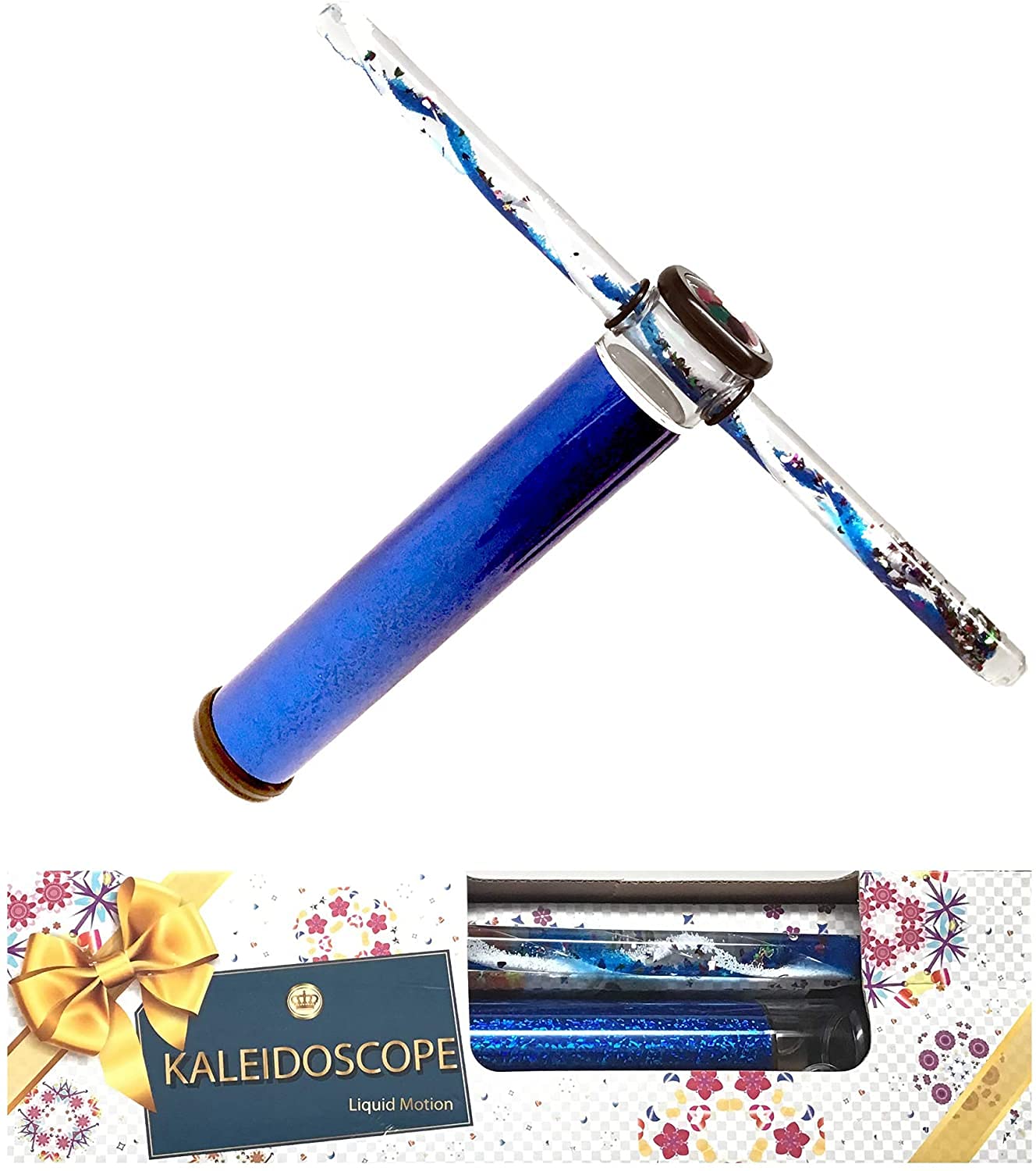 Star Magic Kaleidoscope Glitter Wand - 9 Inch Scope with a 12 Inch Glitter Wand - Liquid Motion Kaleidoscope. ONE Randomly Selected Color Kaleidoscope in A Gift Box