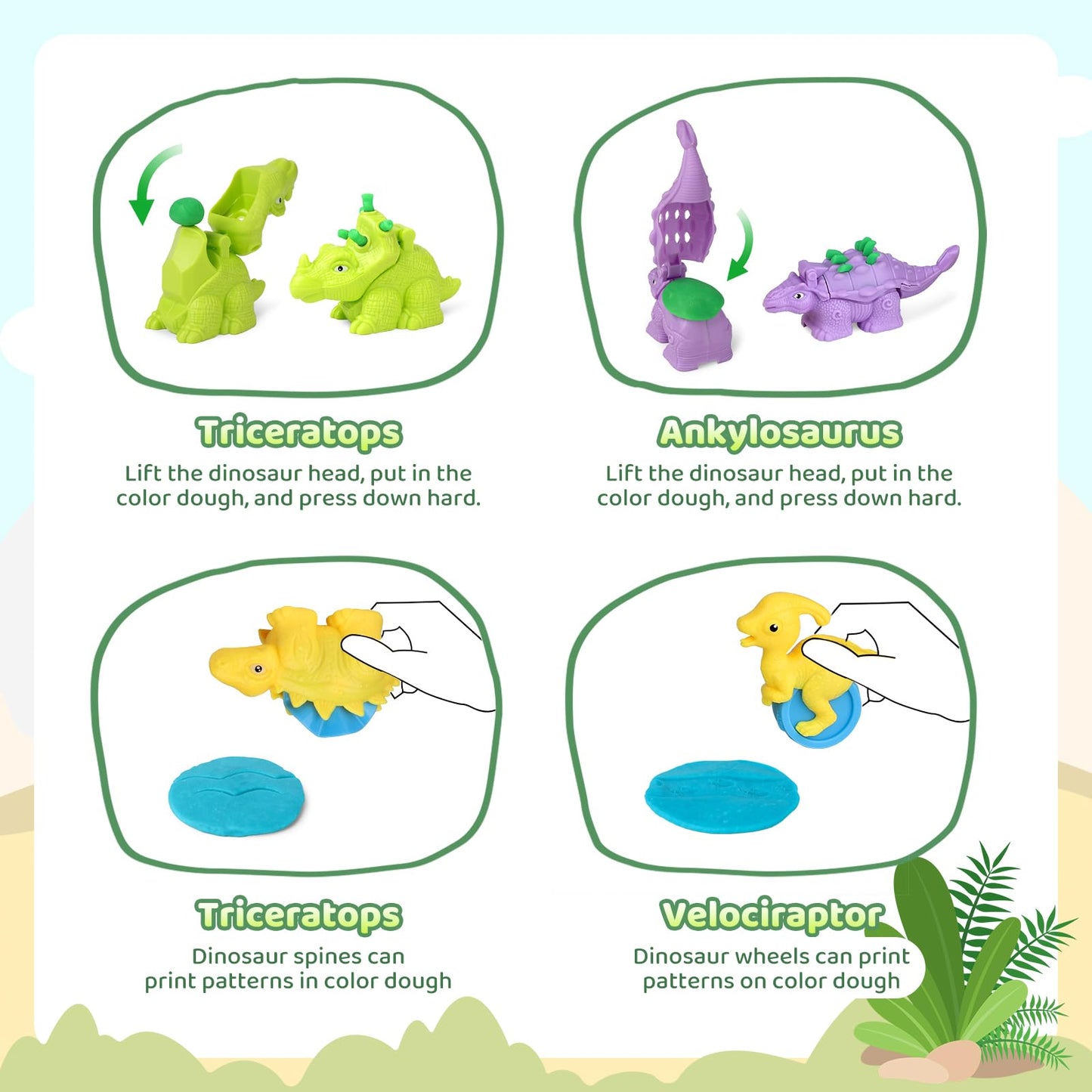 Dinosaur Color Dough Sets Toys, Dough Tool Set for Kids Aged 2-8, Dinosaur Dough Molds for Girls and Boys (20 Pcs Color Dough Ac