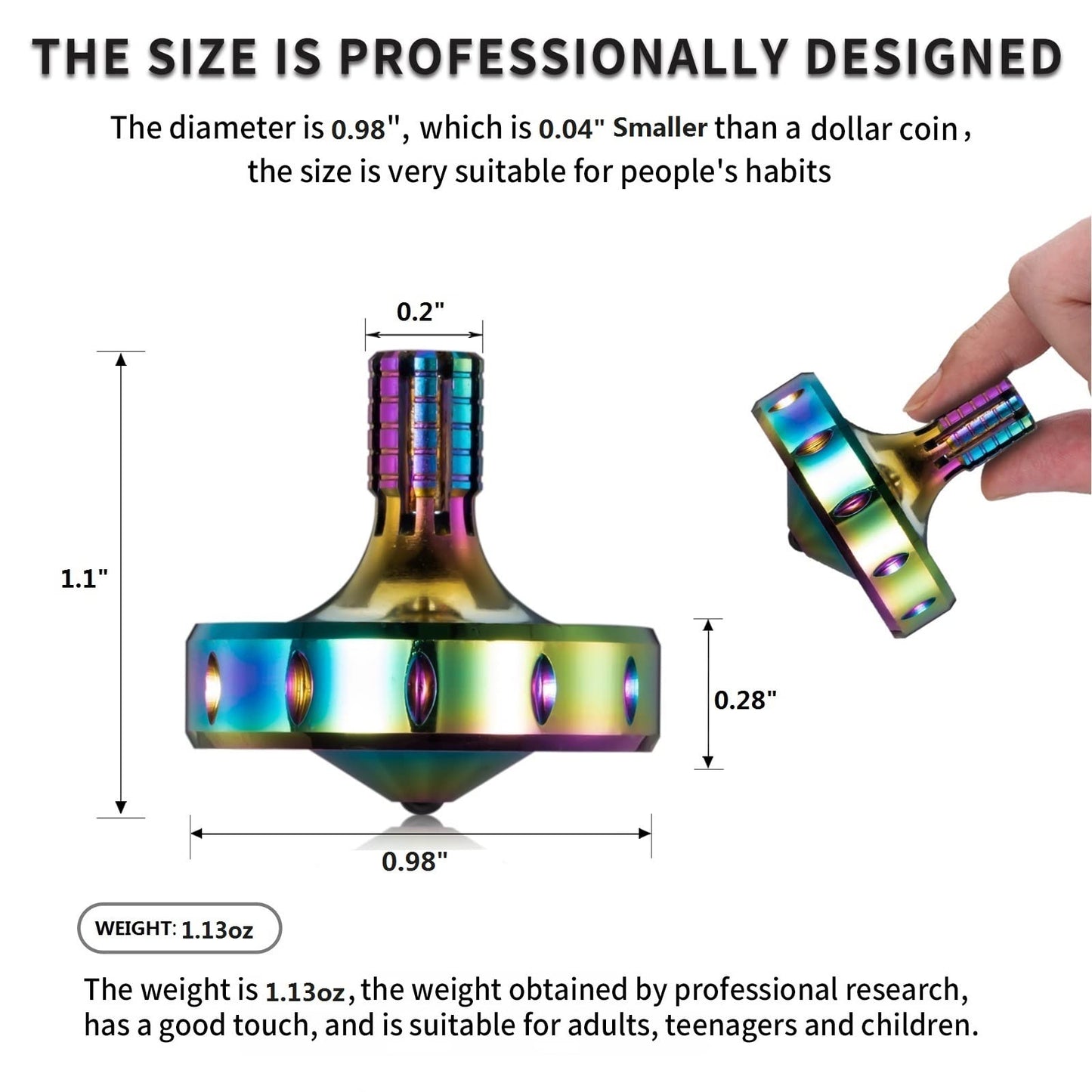 CHEETOP Precision Metal Spinning Top  Long Lasting Spin Time and Perfect Balance  Skilled mature-themed Easily Exceed 10 Mins  Portable Stainless Steel EDC Office Desktop Game Toys (S  Iridescent)