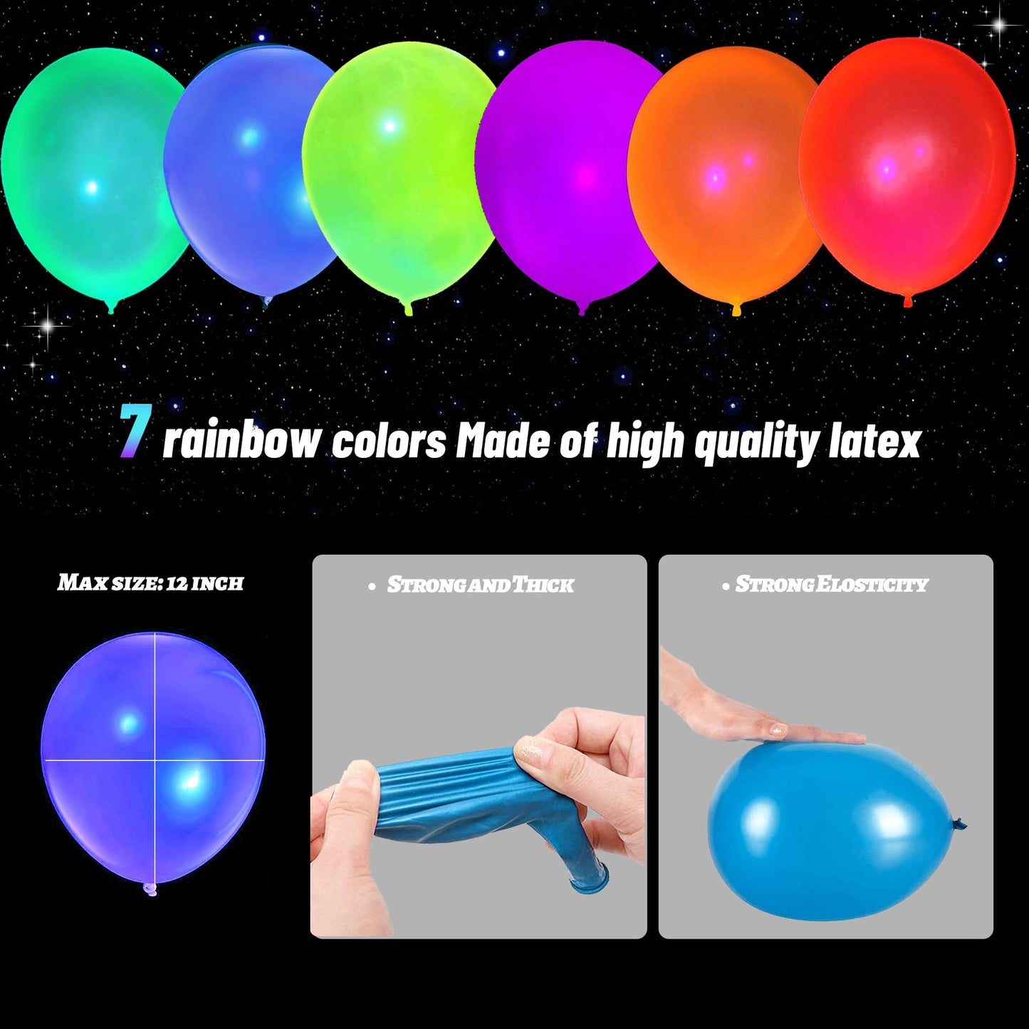 200 Pcs Uv Neon Balloons, Neon Glow Party Balloons Uv Black Light Balloons Glow In The Dark For Birthday Decorations Wedding Glo