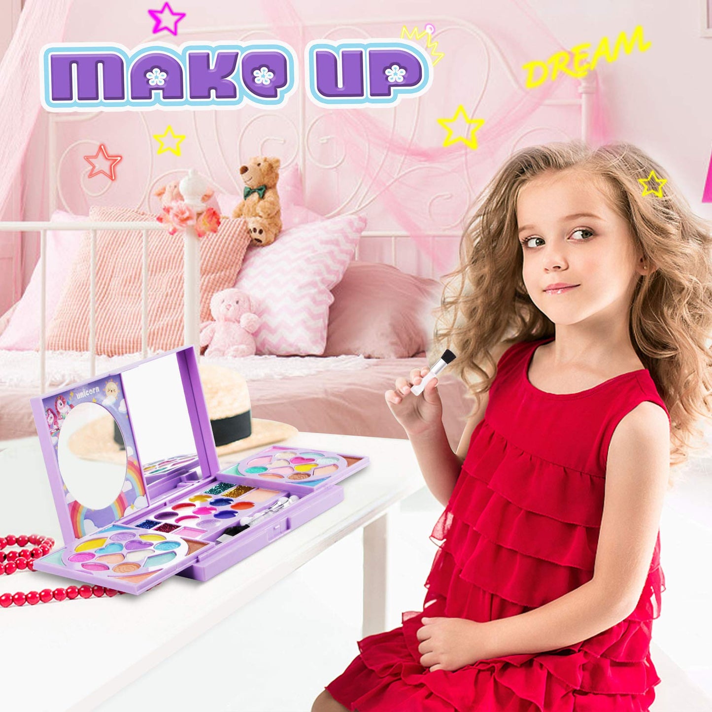 KIDCHEER Kids Makeup Kit for Girls Princess Real Washable Cosmetic 3+ Year Old Girl Birthday Gifts Pretend Play Toys for Girls 4