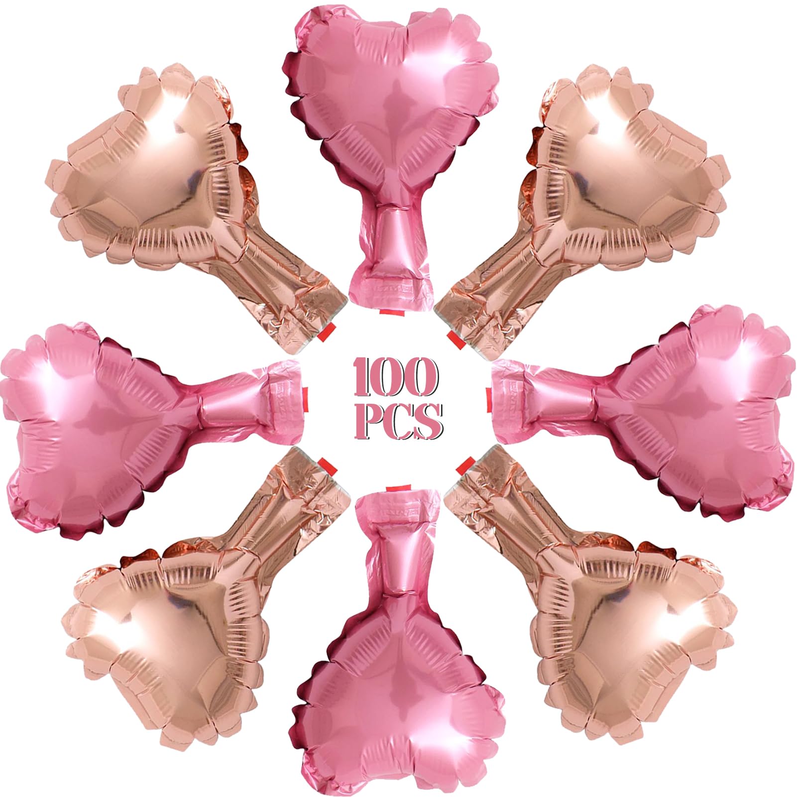 100 Pcs 5In Heart Shaped Balloons Pink Rose Gold Foil Mylar Balloons Foil Balloon Decoration For Women Girls Valentine'S Day Bir