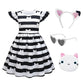 YODISON Cat Dollhouse Costume Ruffle Sleeve Casual Dresses With Headband Wallet And Glasses Halloween Birthday Party Outfits For