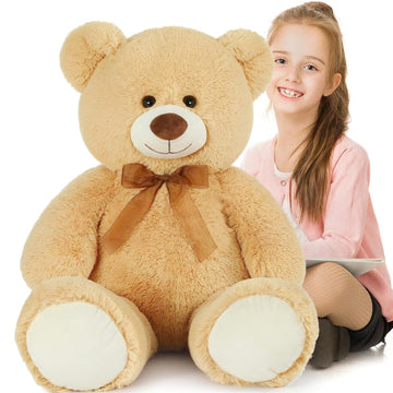 Morismos Giant Teddy Bear Stuffed Animal-35.4'' Large Teddy Bear, Soft Large Teddy Bear Plush Toy, Brown Teddy Bear, Big Stuffed Bear For Girl Boy Girlfriend Valentines Christmas Birthday, Light Brown